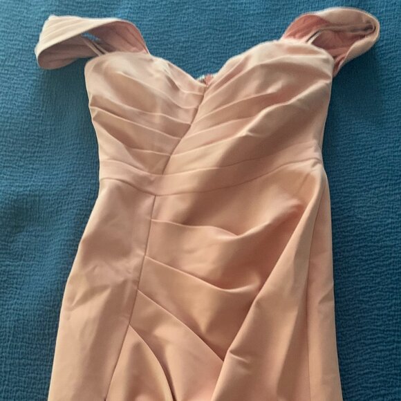 HAILEY Pleated Bardot Midi Dress In Coral - Picture 2 of 3